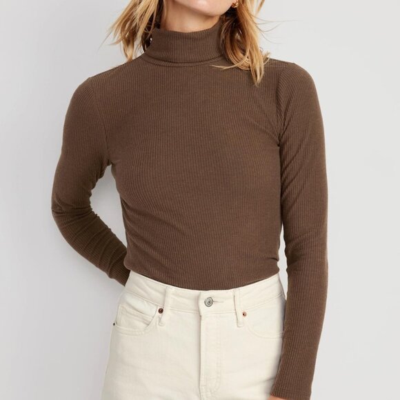 Old Navy Fitted Plush Rib-Knit Turtleneck — M | Espresso Brown - Picture 1 of 5